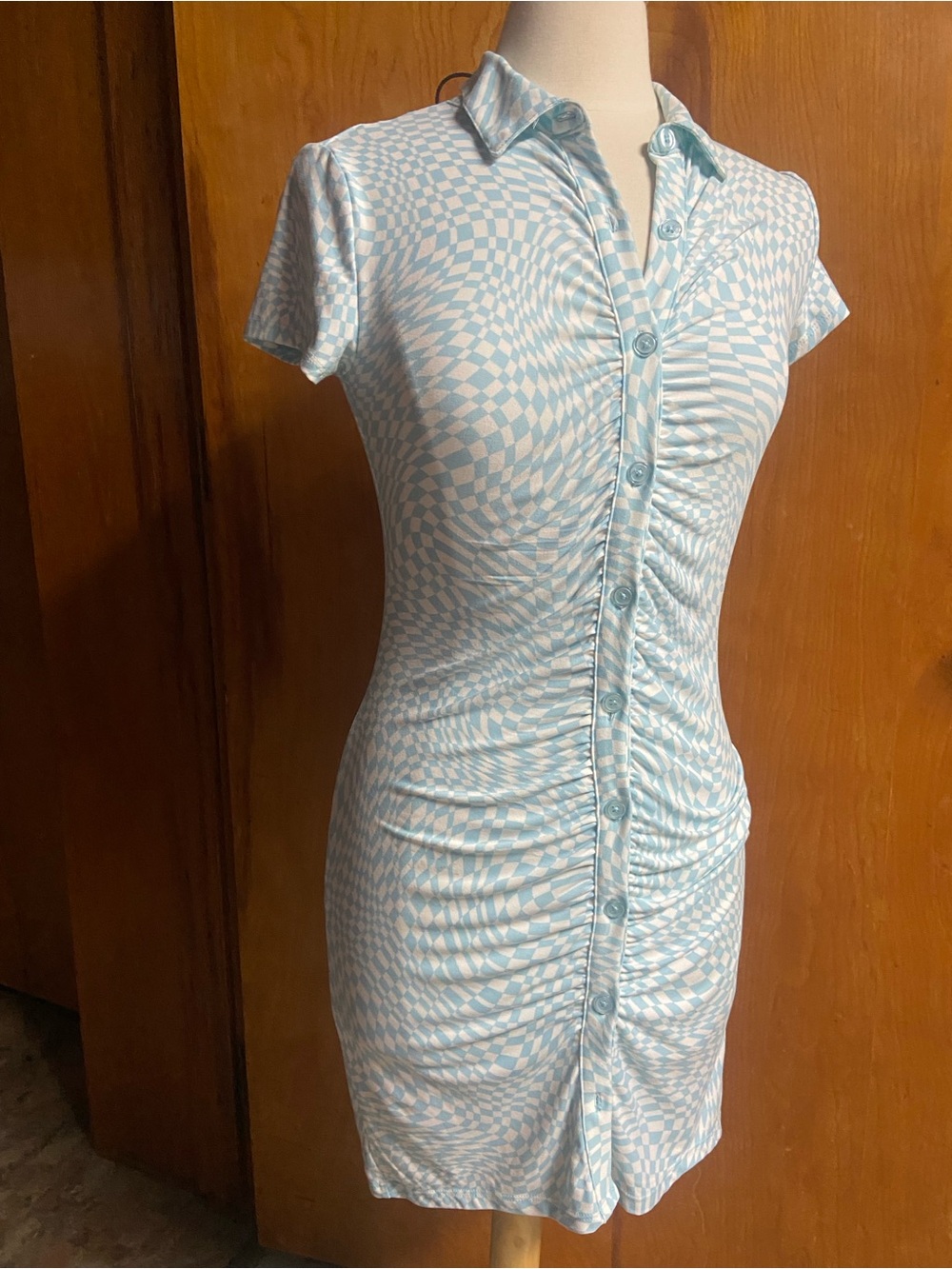 No Boundaries Light Blue and White Checked Top